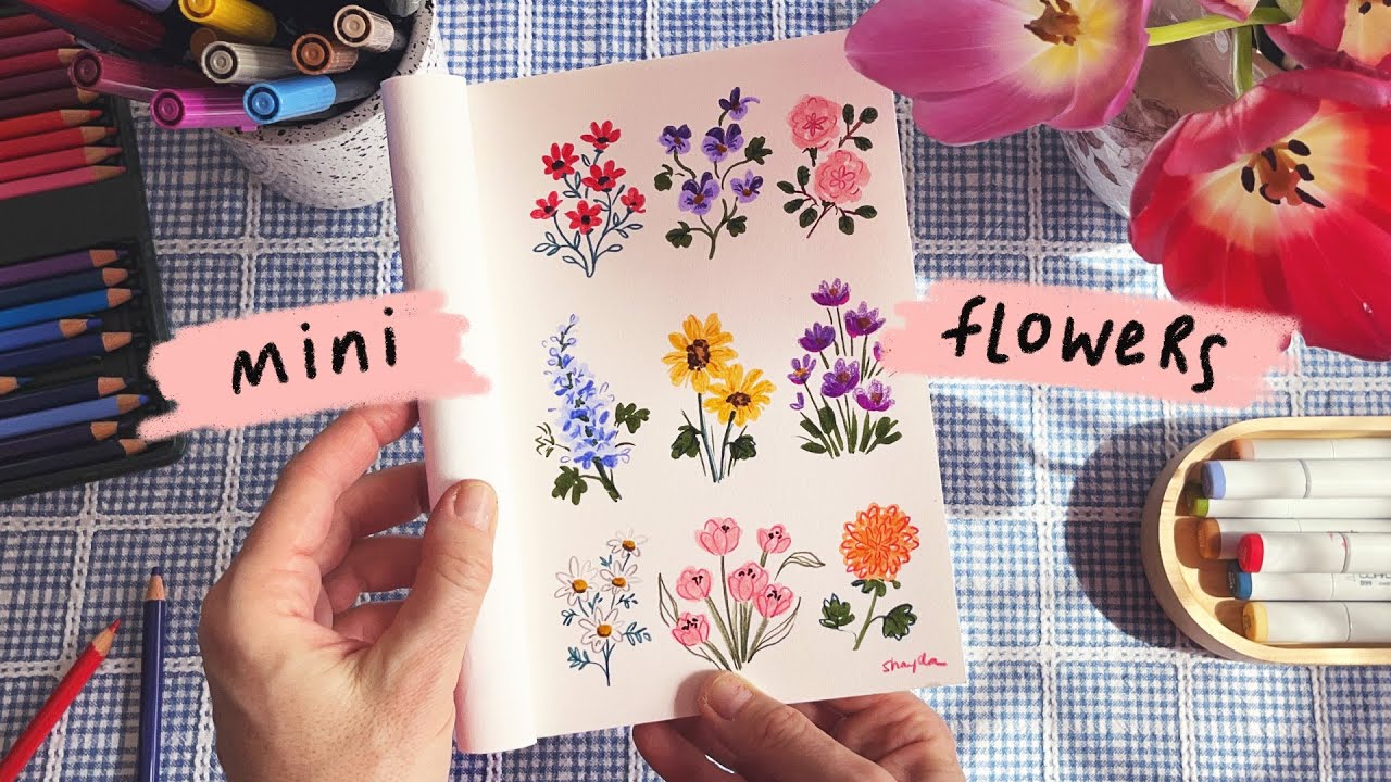 How to Draw Mini Flowers | Brush Pen & Pencil Sketchbook Ideas
