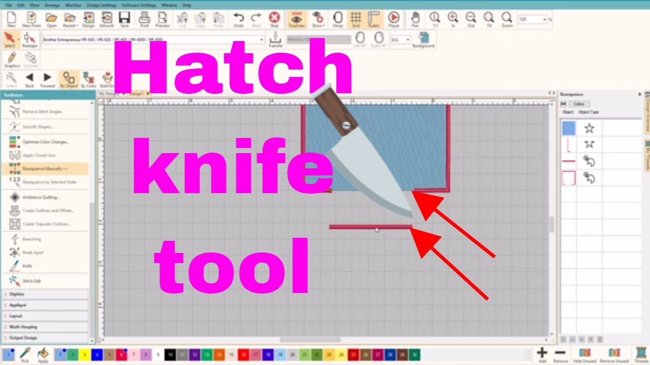 Hatch Embroidery: How to use the Knife tool to cut satin stitches 😍🤓