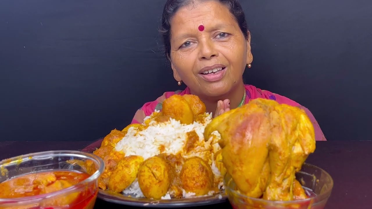 BIGBITES,EATING RICE WITH SPICY 🔥🔥 CHICKEN LEG PICS WITH SPICY EGG KOSHA।।