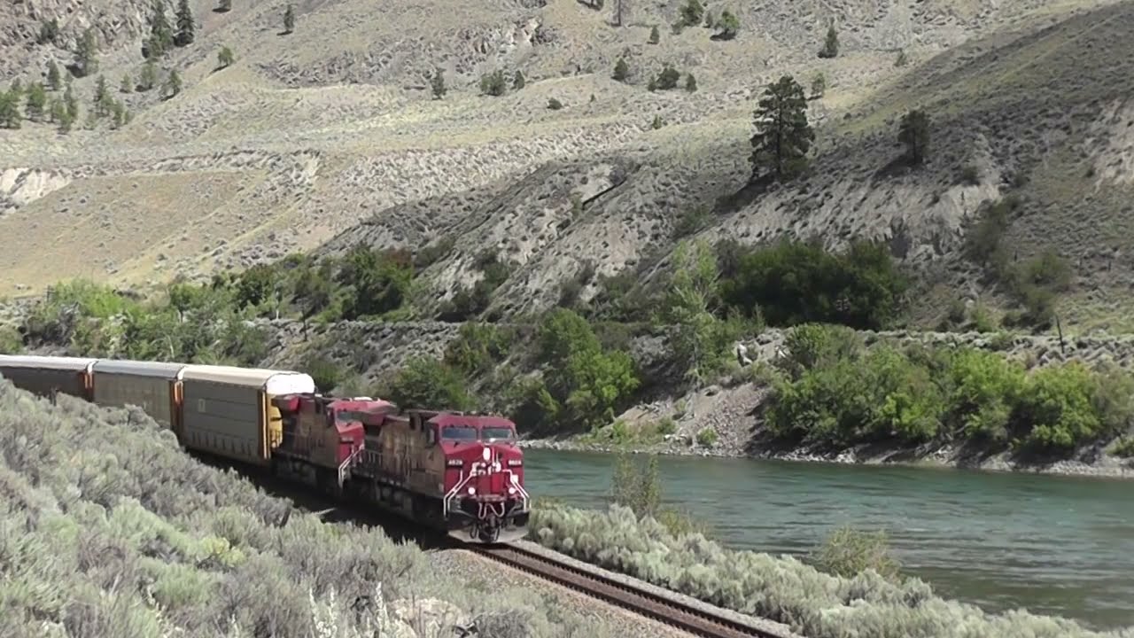 CANADIAN PACIFIC RAILWAY Autoracks/mixed freight train through Tunnels,  Thompson Canyon