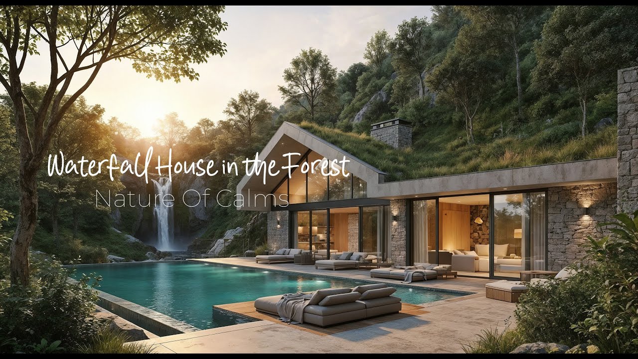 Modern Waterfall House in the Forest | Ultimate Relaxing Ambience