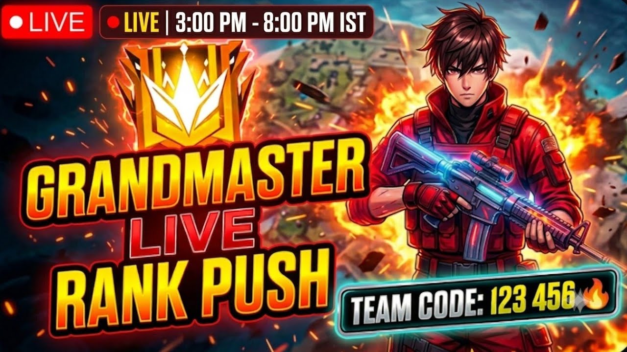 Free Fire Live Grandmaster Rank Push | FF Live Team Code Today