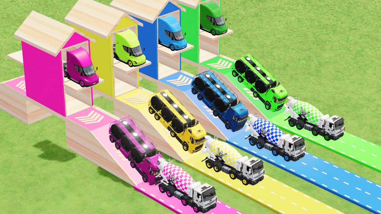Garage with Colors - ALL MIXER TRUCK WITH DOUBLE FLATBED TRAILER TRUCK IVOCE, IZUSU