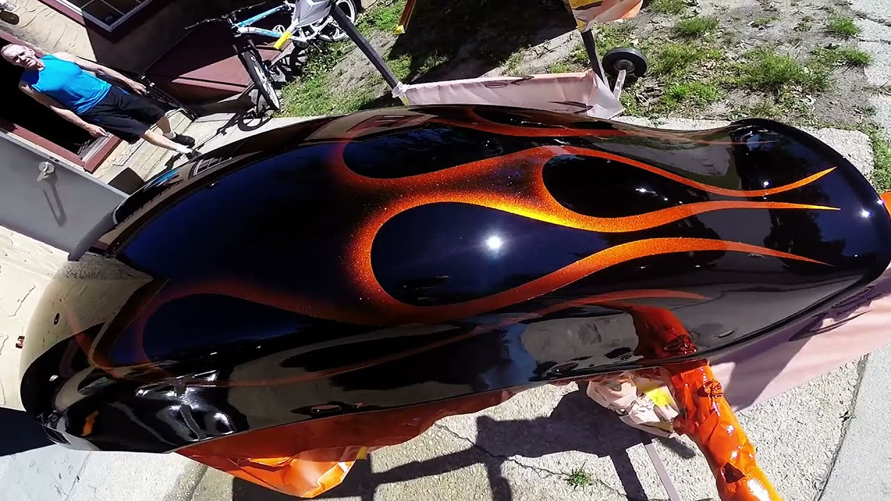 Painting flames on Harley Davidson tank & fenders Gopro Hero 3+