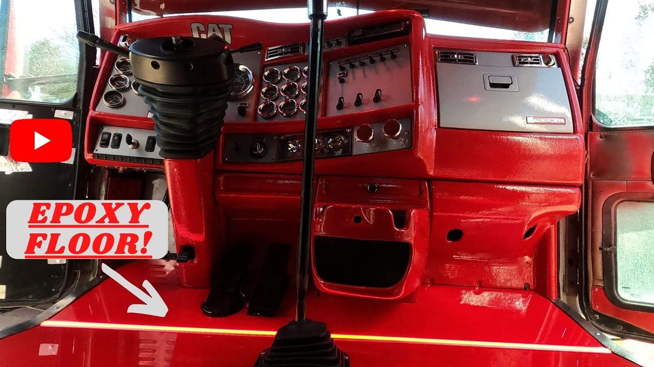KENWORTH CUSTOM EPOXY FLOOR AND DASH! (INSTALLING A EPOXY FLOOR ON A CUSTOM KENWORTH T600)