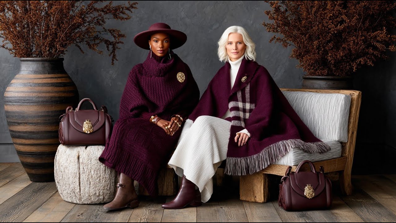 Коллекция Ralph Lauren осень-зима 2026: бордовый и бежевый цвета кашемира – роскошь для женщин.