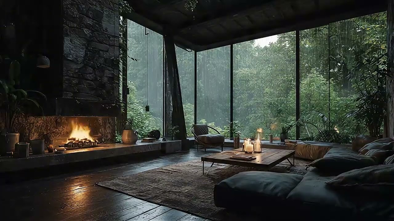 A Calm Indoor Night Scene Where Rain and Piano Blend into a Deep Sleeping Atmosphere