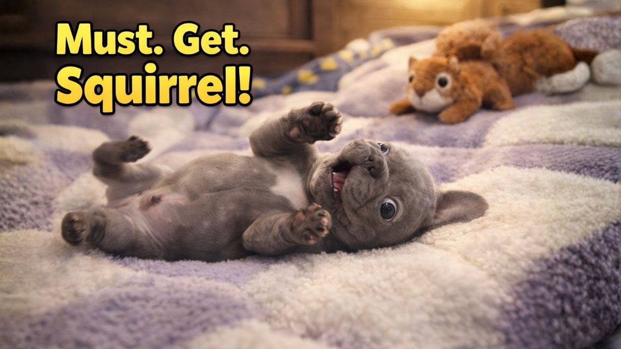 Tiny Frenchie Rolls and Dances Until He Wins His Squirrel 🐿️😆