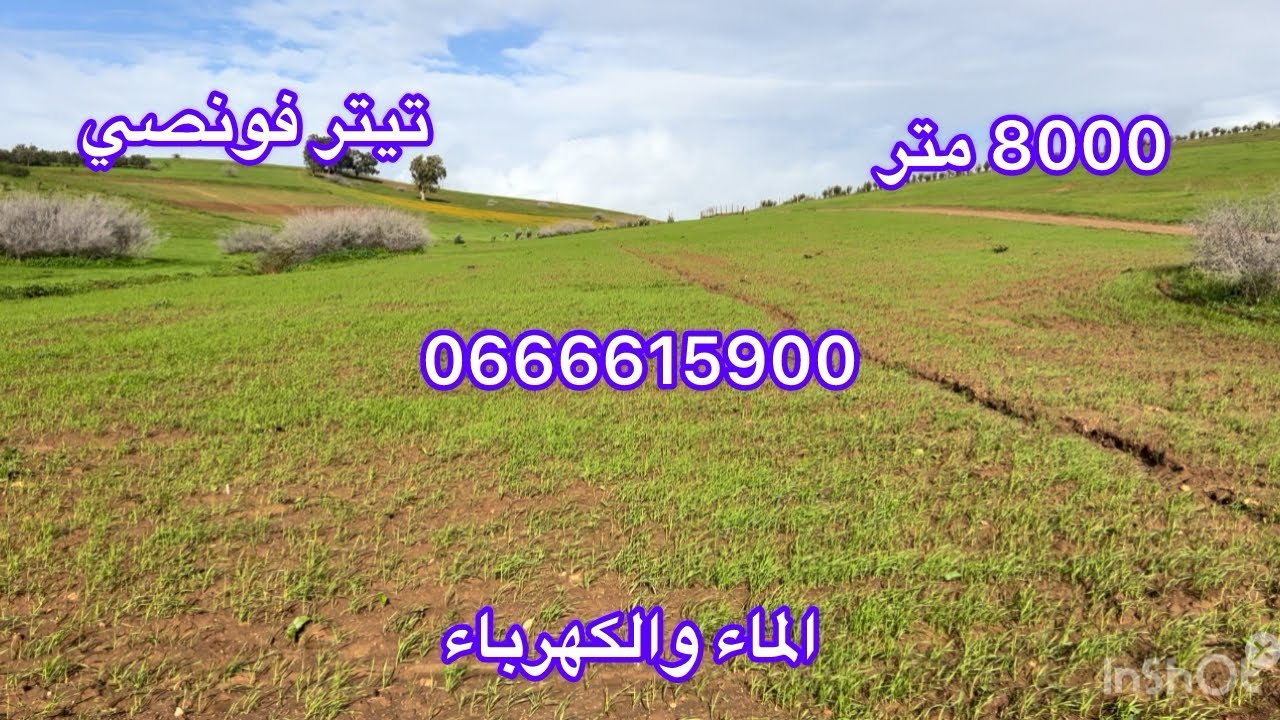 ارض فلاحية محفظة 8000 متر على الطريق كتوفر على الماء والكهرباء جماعة المصدر اقليم الخميسات 