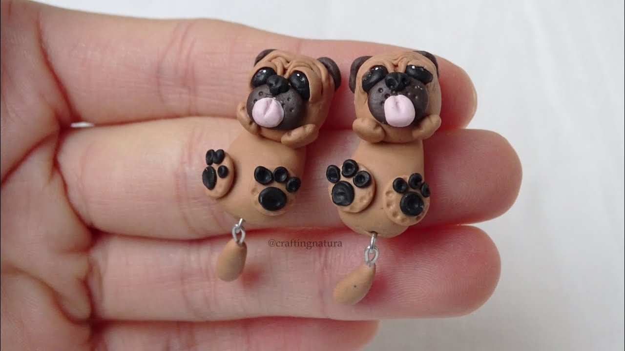 DIY Pug dog earrings with polymer clay - Craftingnatura