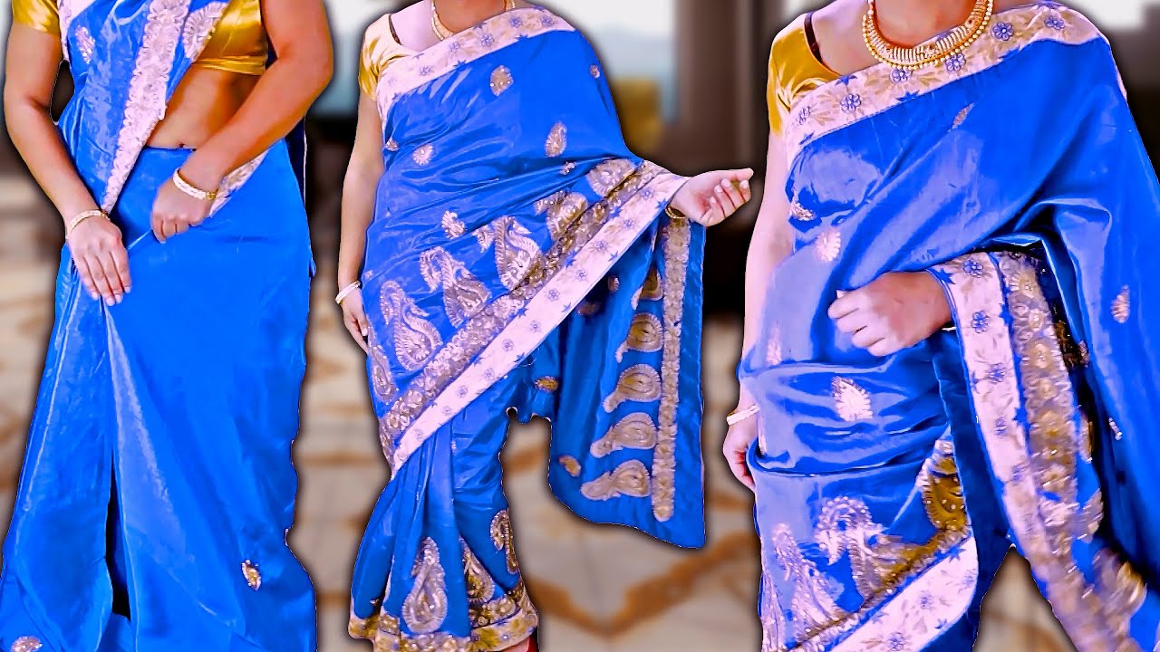 How To Wear Satin Silk Saree For Beginners || Party Wear Satin Silk Saree Draping Perfectly ||