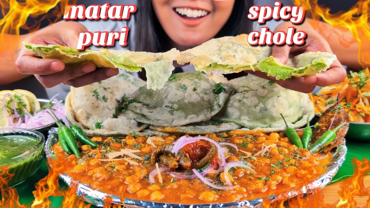 COOKING & EATING MATAR PURI WITH SPICY CHOLE, CHUTNEY, MIRCH ACCHAR & LOTS OF CHILLIES | PURI CHOLE
