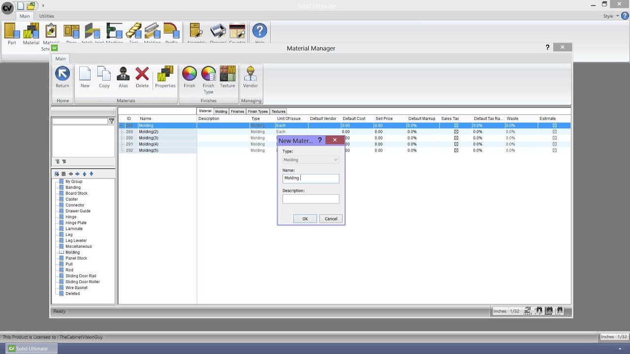 Cabinet Vision Version 9 Material Manager