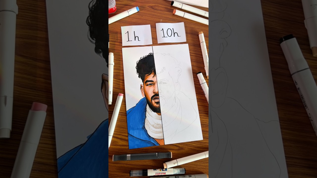Drawing @HiphopTamizha ❤️‍🔥|| 1 hour vs 10 hours drawing challenge
