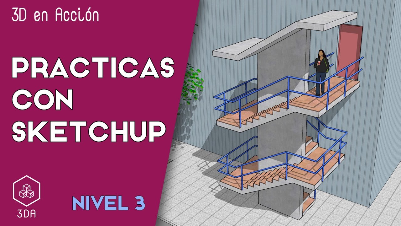 Sketchup. Prácticas de Nivel 3. Escalera de columna