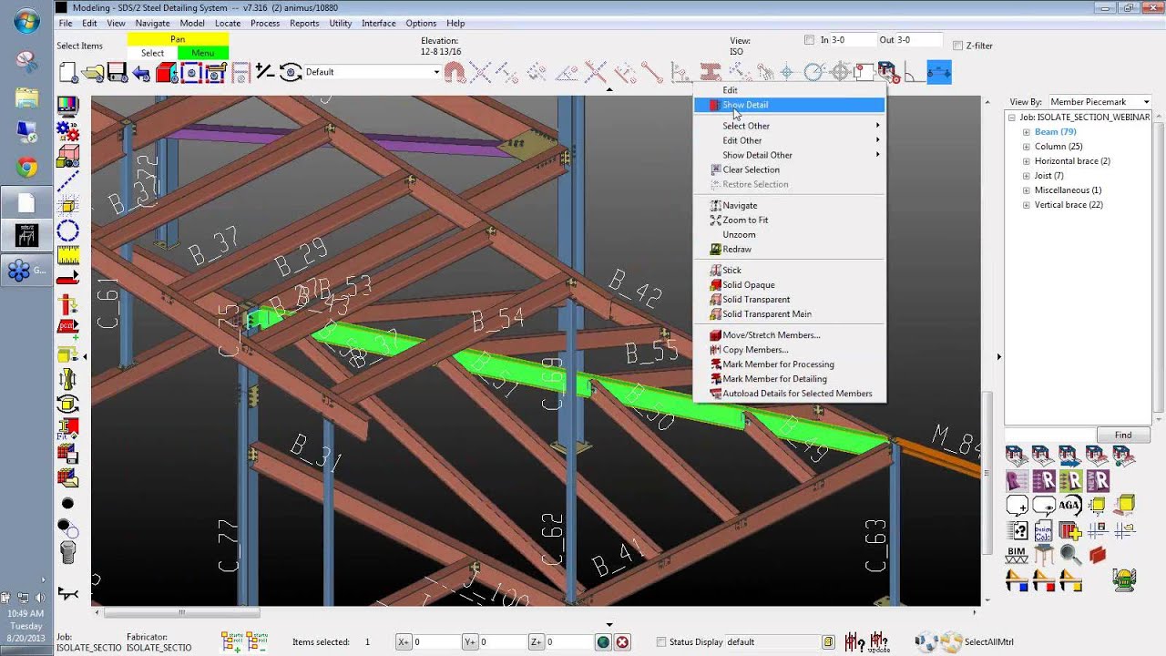 SDS/2 Webinar: Using Member and Material Isolate, and Cutting Section Views