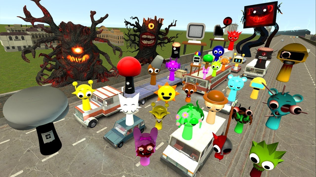 DESTROY ALL PHASE MR SUN MOON TREE FUN COMPUTER SPRUNKI EVOLUTION in FREEWAY Garry's Mod