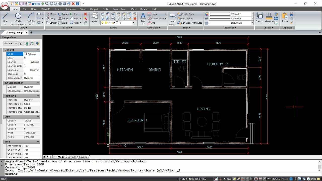4MCAD 21 12x8M Basic Floor Plan Tutorial For Beginner [COMPLETE]