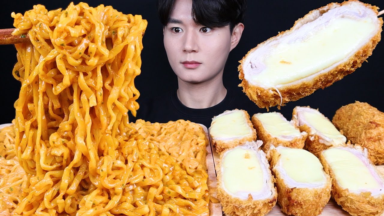 치즈 돈까스 까르보 불닭볶음면 먹방ASMR MUKBANG CHEESE PORK CUTLET & SPICY FIRE NOODLES チーズとんかつ eating sounds