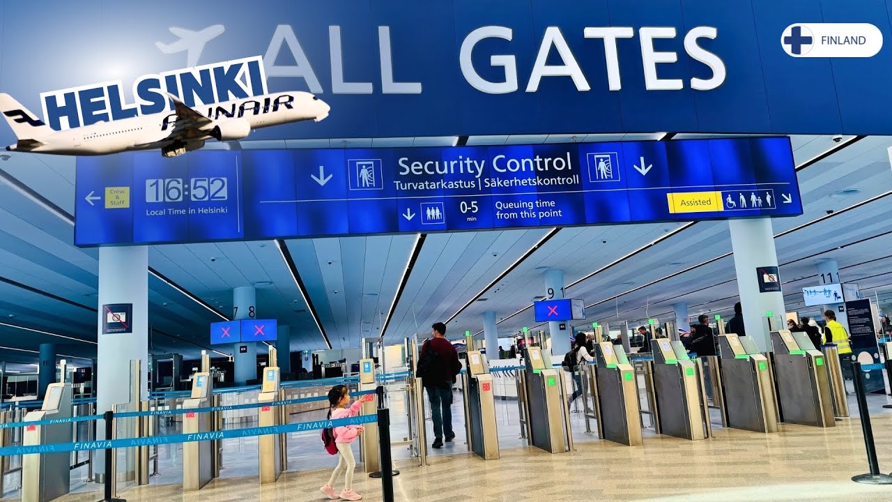 Helsinki airport terminal service after security control, Finland 2024