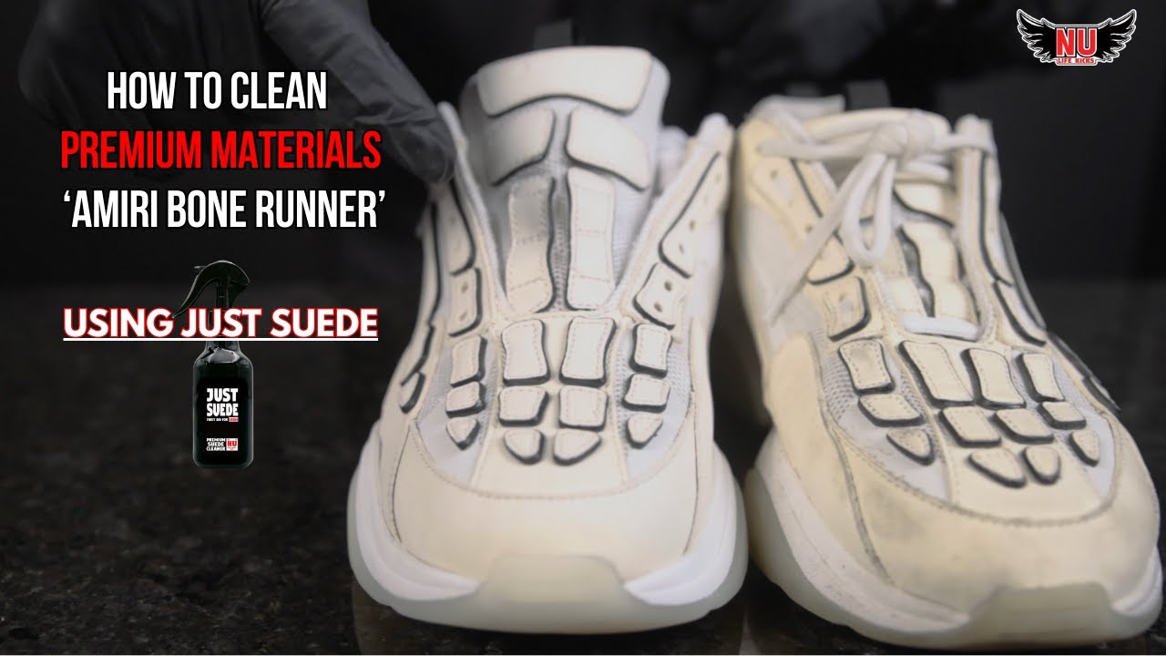 How To Clean & Remove Yellowing On Premium Suede/White Mesh! Using Just Suede On Amiri Bone Runner.