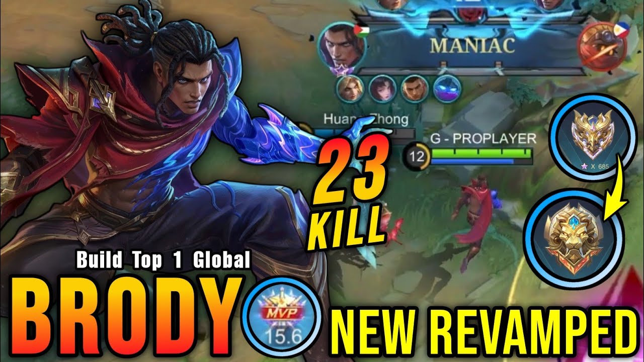 NEW SEASON KICK-OFF!! 23 Kills Brody Revamp Best Build and Emblem - Build Top 1 Global Brody ~ MLBB