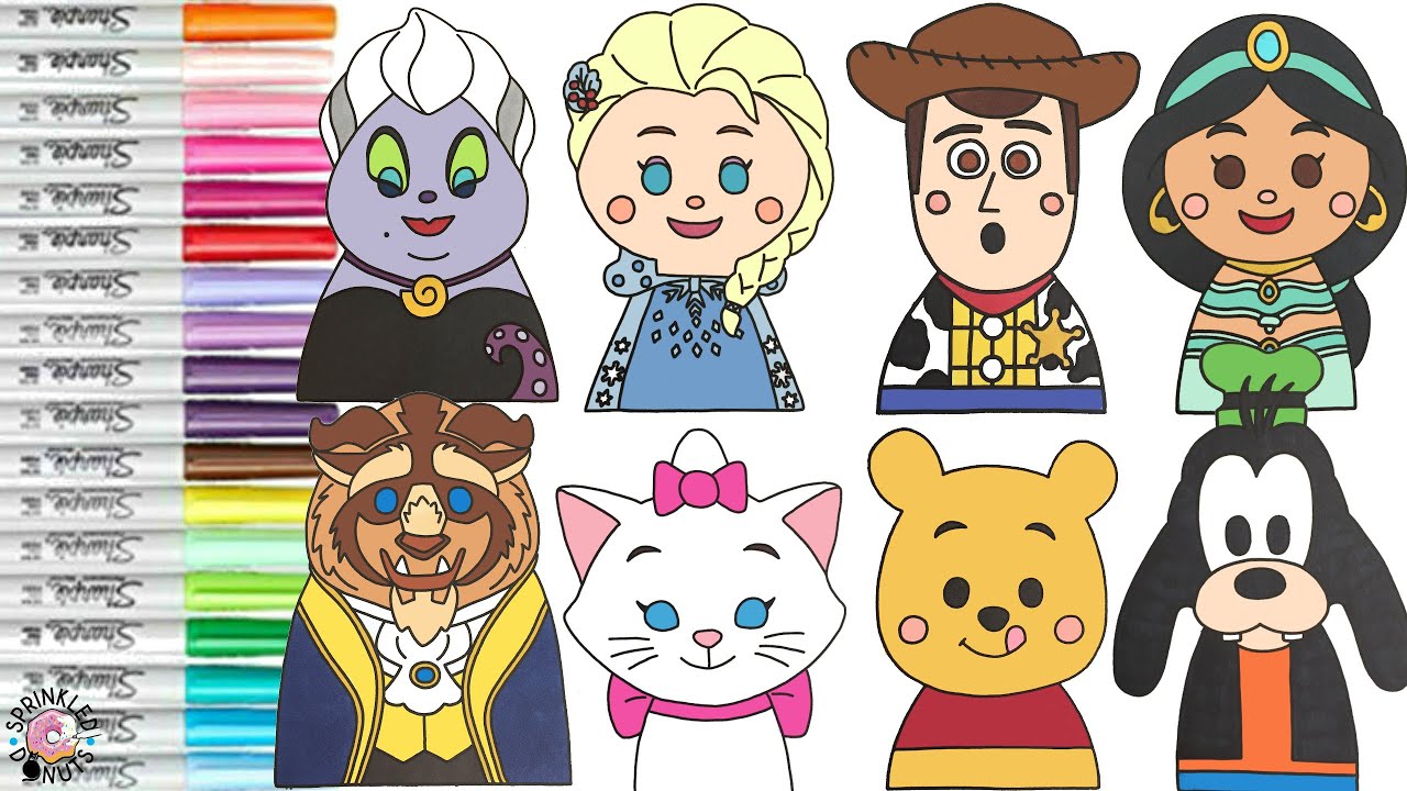Disney Pixar Coloring Book Compilation Disney Kidea Marie Woody Elsa Goofy Ursula Jasmine Winnie