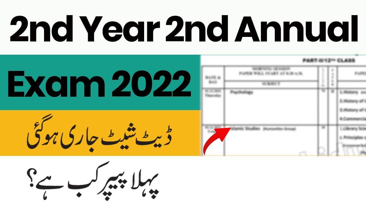 2nd Year Annual Exam Date 2022 - 12th Class 2nd Annual Exam 2022