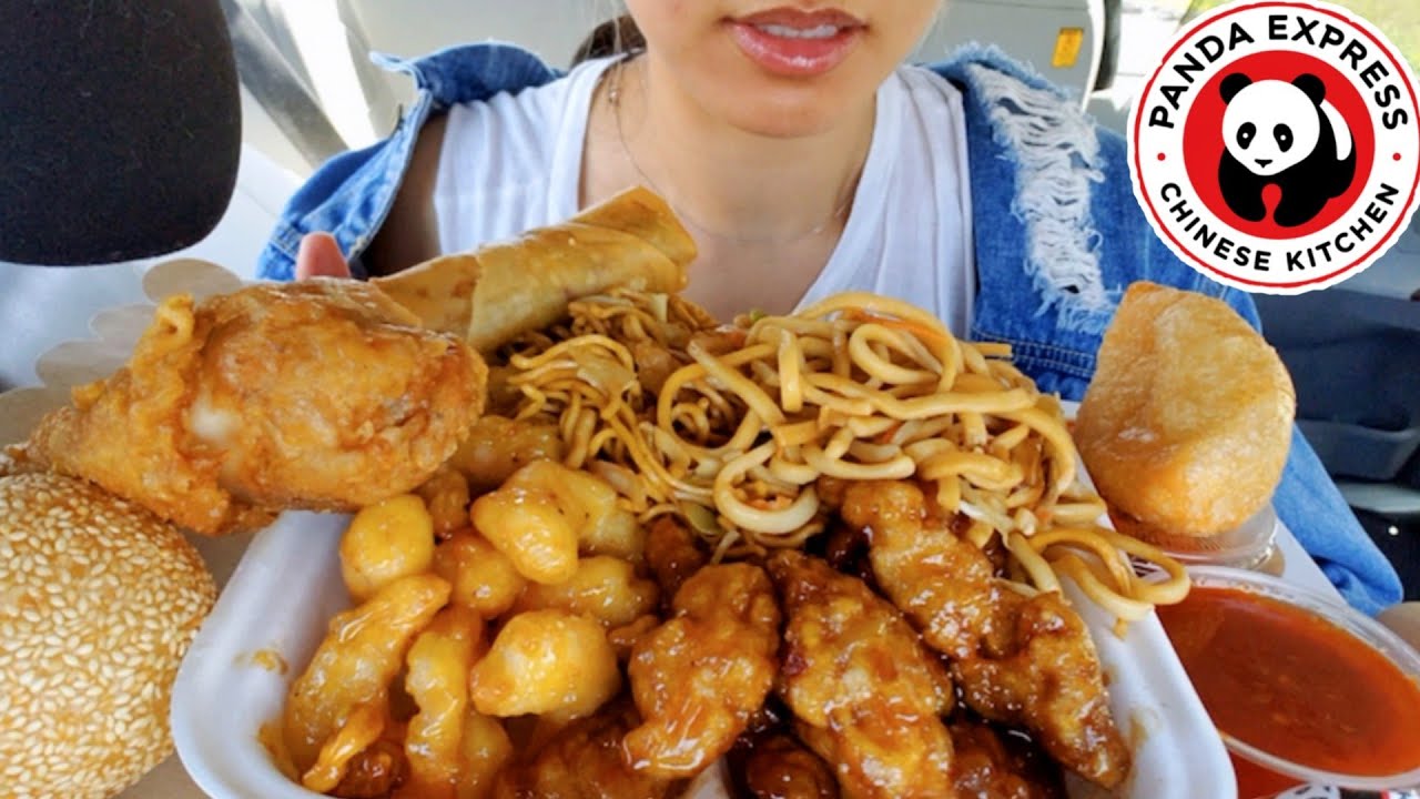 ASMR EATING PANDA EXPRESS CAR MUKBANG HONEY Walnut SHRIMPS ORANGE CHICKEN REAL SOUND TWILIGHT SHOW