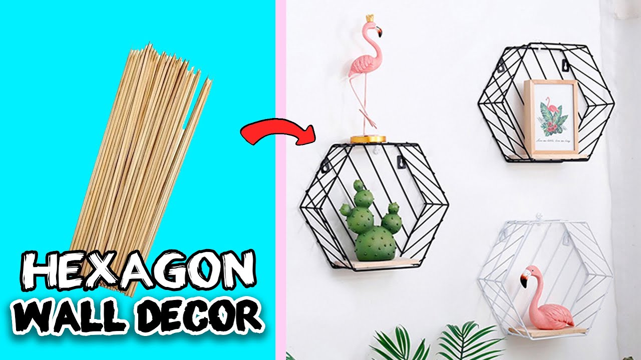 HOW TO MAKE HEXAGONE WALL DECOR AT HOME FROM SKEWERS