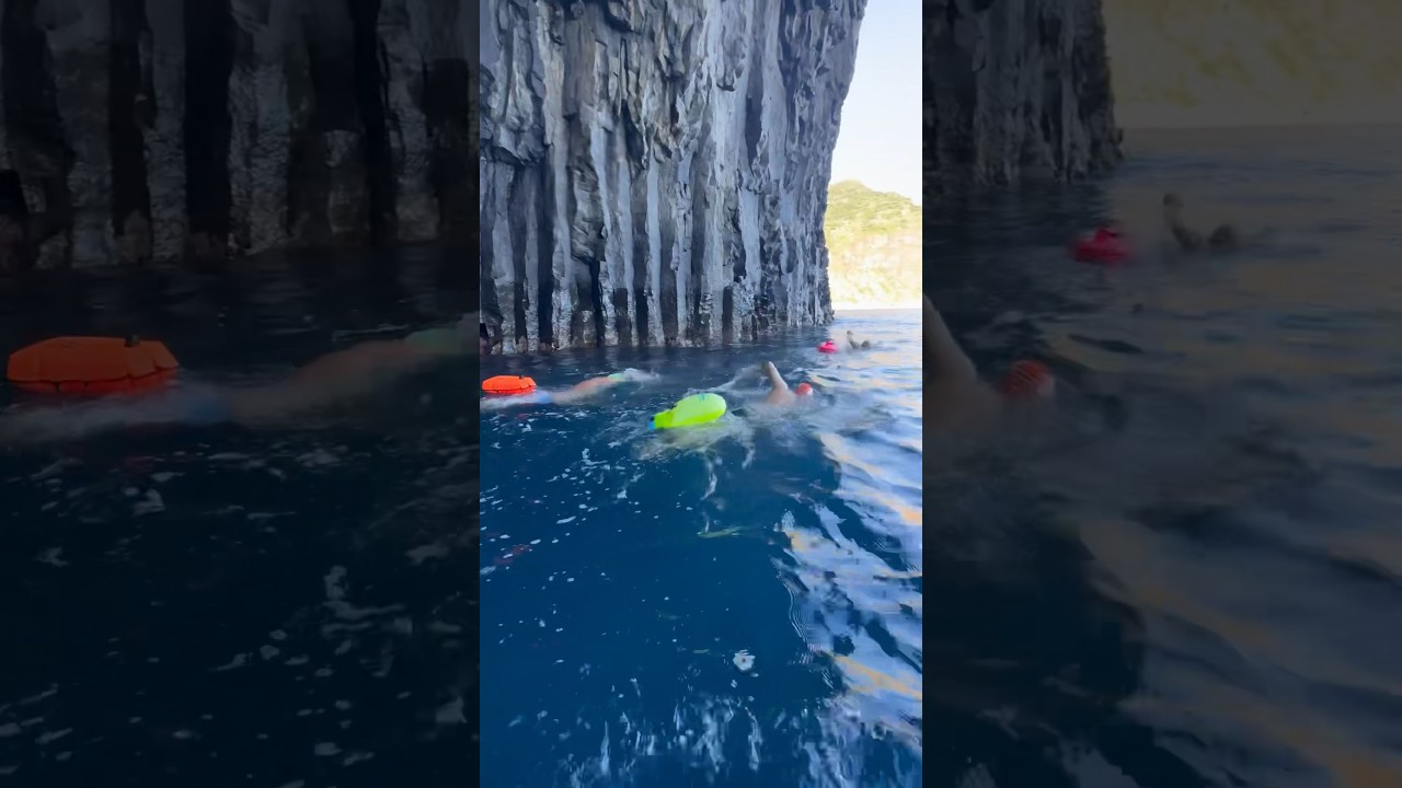 Inside the cave!! Swimming the Caves and Sea Arches of Madeira 😱 #openwater #swimmadeira #swim