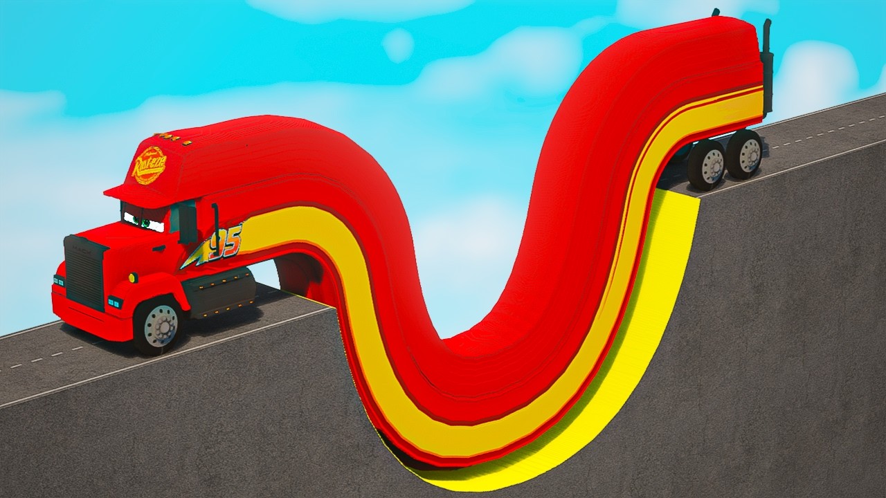GIANT Long MACK Truck & Big & Small CARS Vs HOLES | TEARDOWN