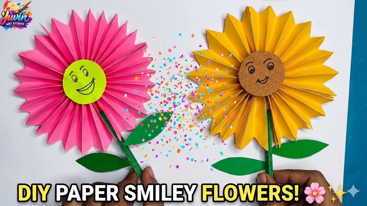 Easy making of Paper smiley flower ll handcraft || yuvin art studio 