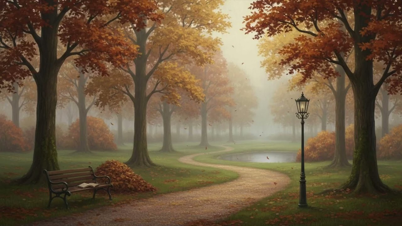 a calm walk through in the Park while 1930s vintage oldies playing in far