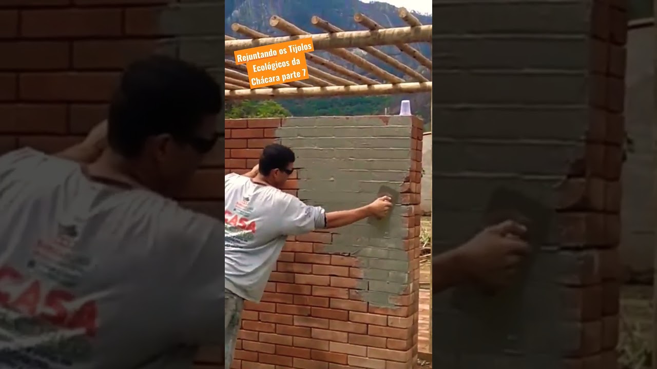 Rejuntando a Parede de Tijolos Ecol&oacute;gicos da ch&aacute;cara parte 7