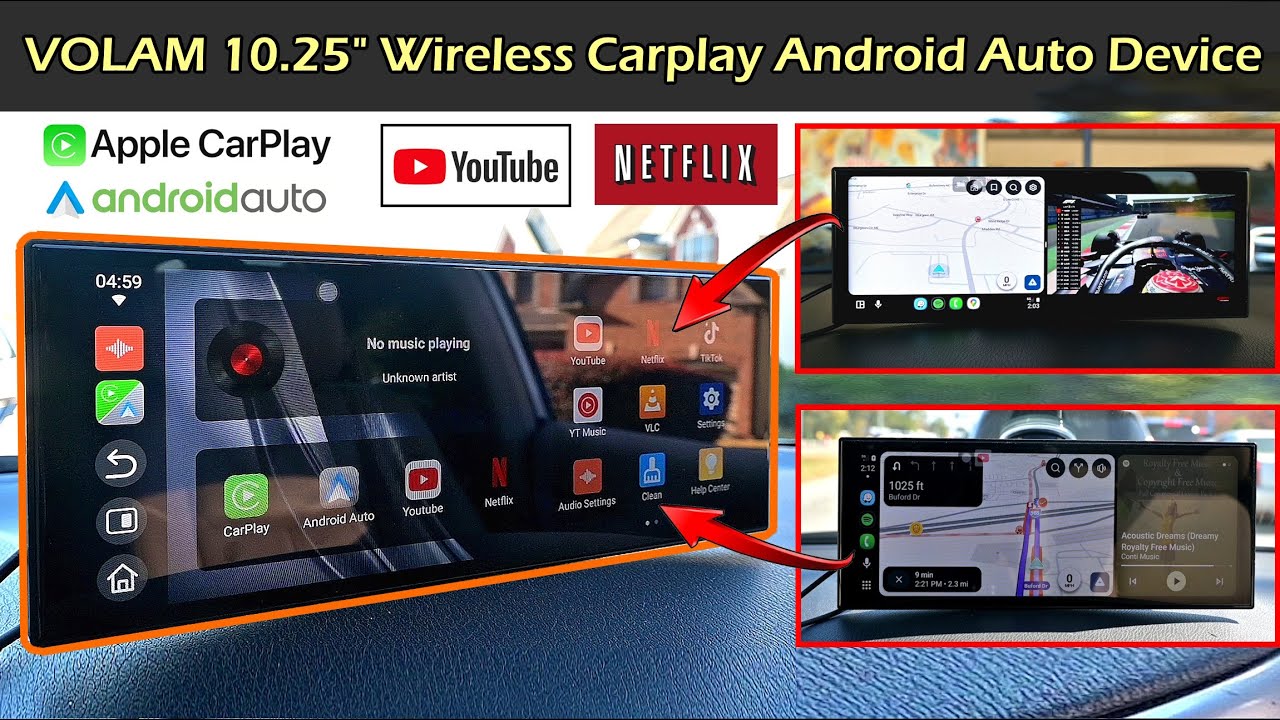 Беспроводное устройство Android Auto CarPlay от VOLAM 10,25 дюйма | Netflix, YouTube, камера задн...