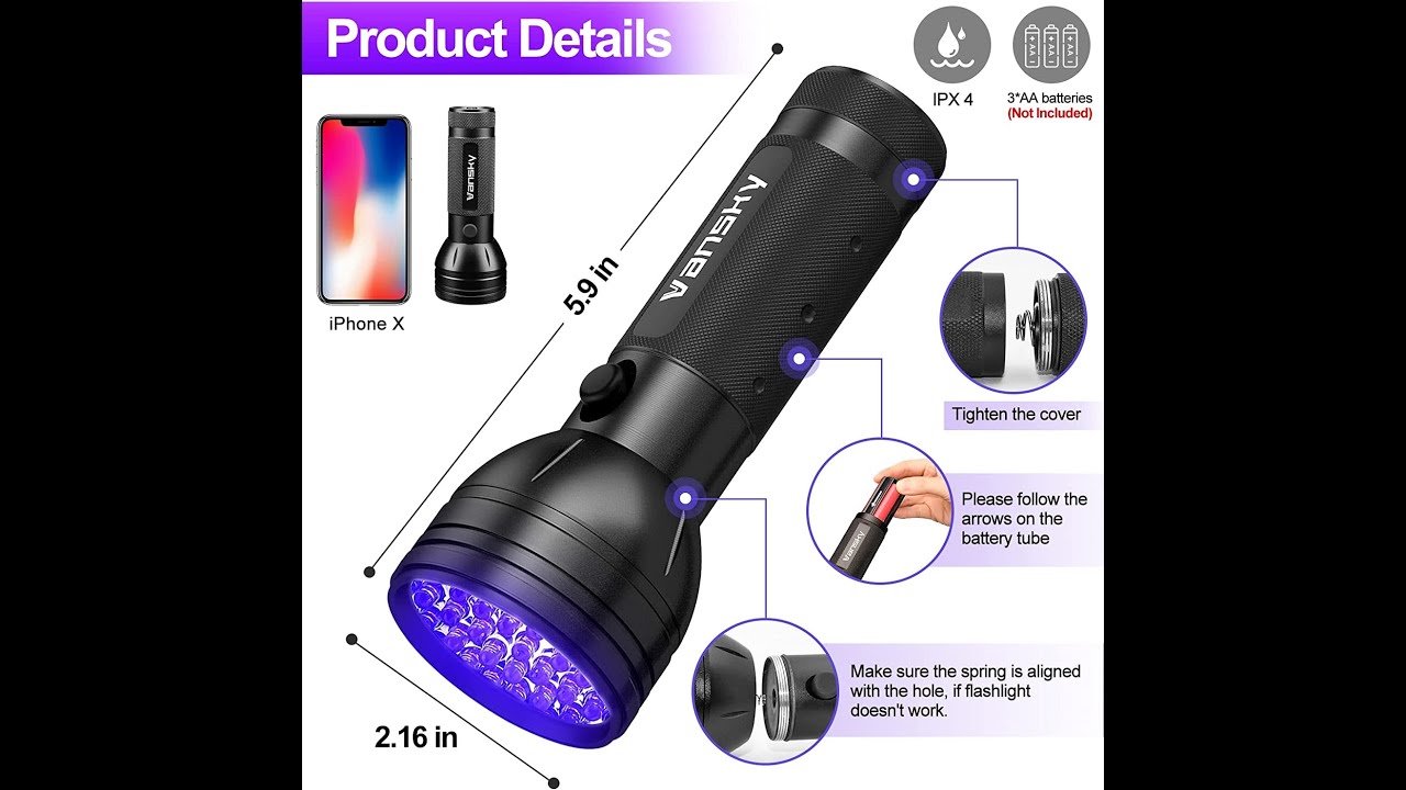 UV Flashlight Black Light 51 LED