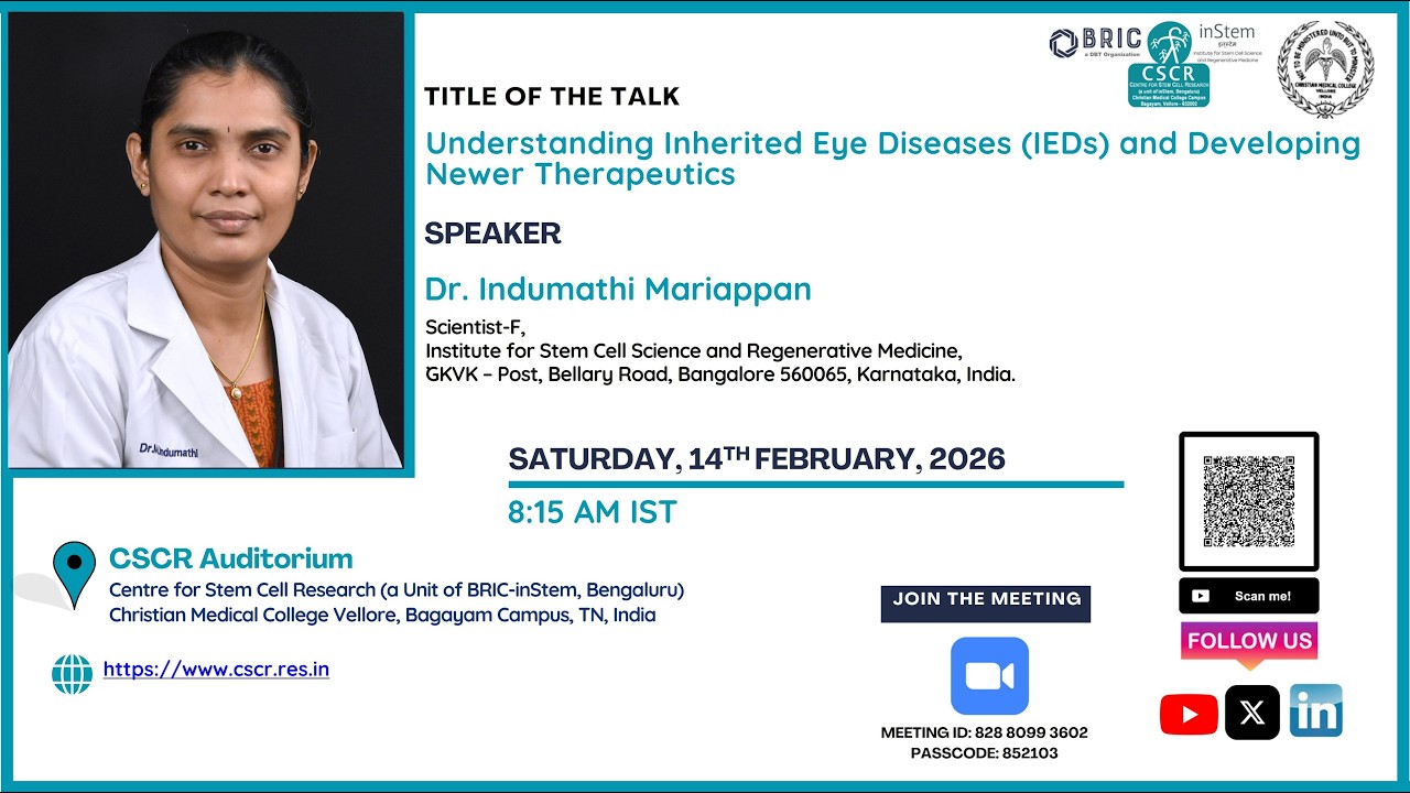 Invited Scientific Talk - Dr. Indumathi Mariappan – Saturday, Feb 14, 2026