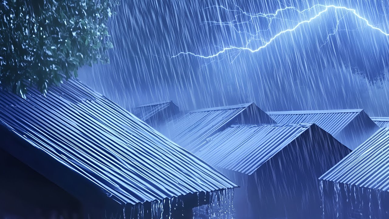 Heavy Rainfall on Tin Roof All Night Long | Fall Asleep Instantly with Thunder & Rain Sounds