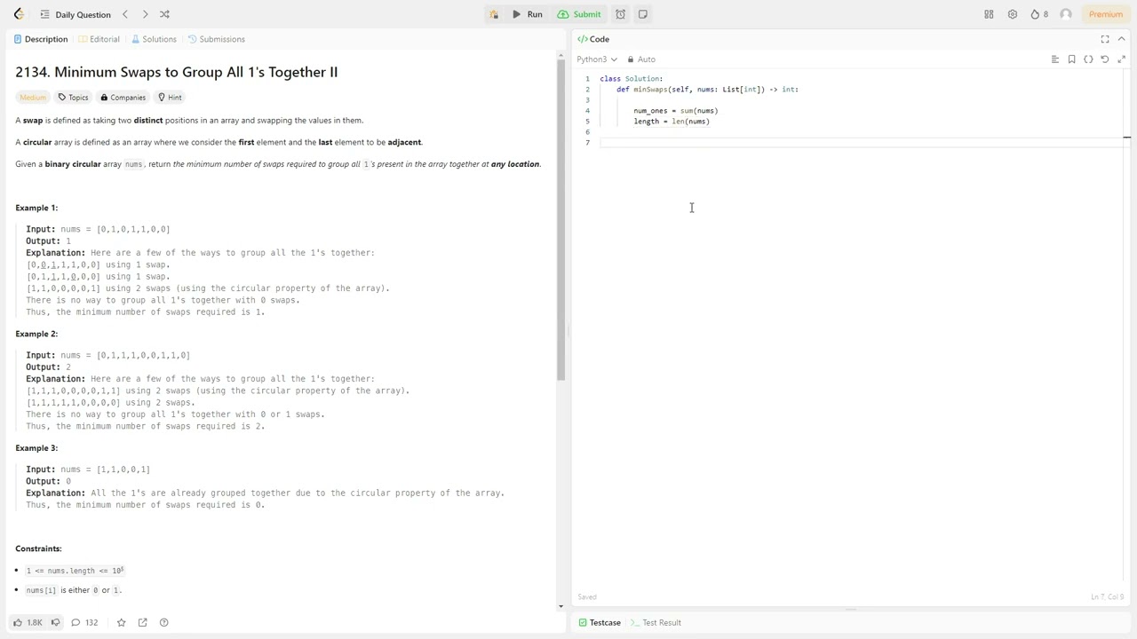 Leetcode 2134 - Minimum Swaps to Group All 1's Together II - Python