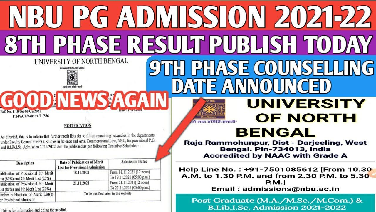 NBU- Pg  8th phase Result publis today 2021 || university of North bengal || New counselling again