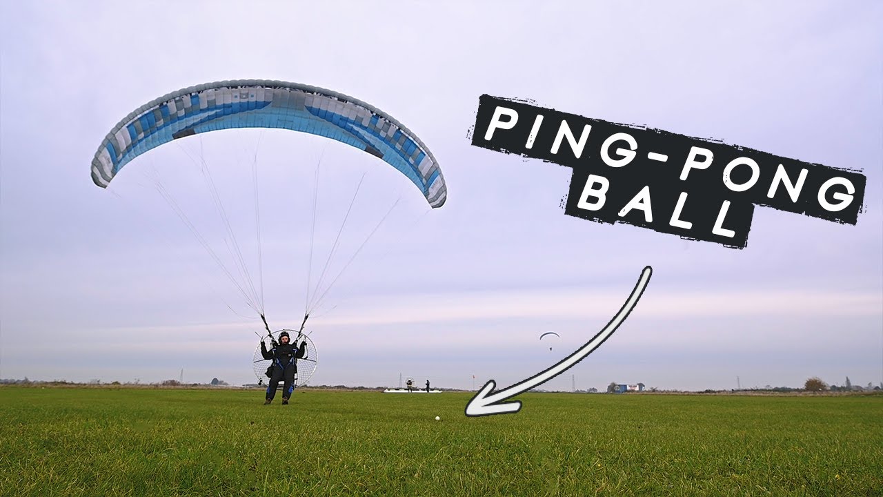 Picking up a Ping-Pong ball with my feet on a Paramotor