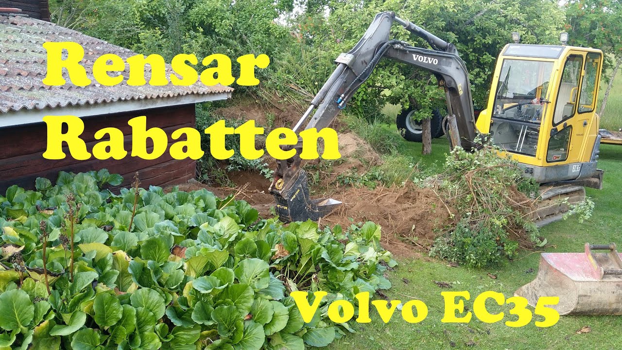 Städar i rabatten med grävmaskin