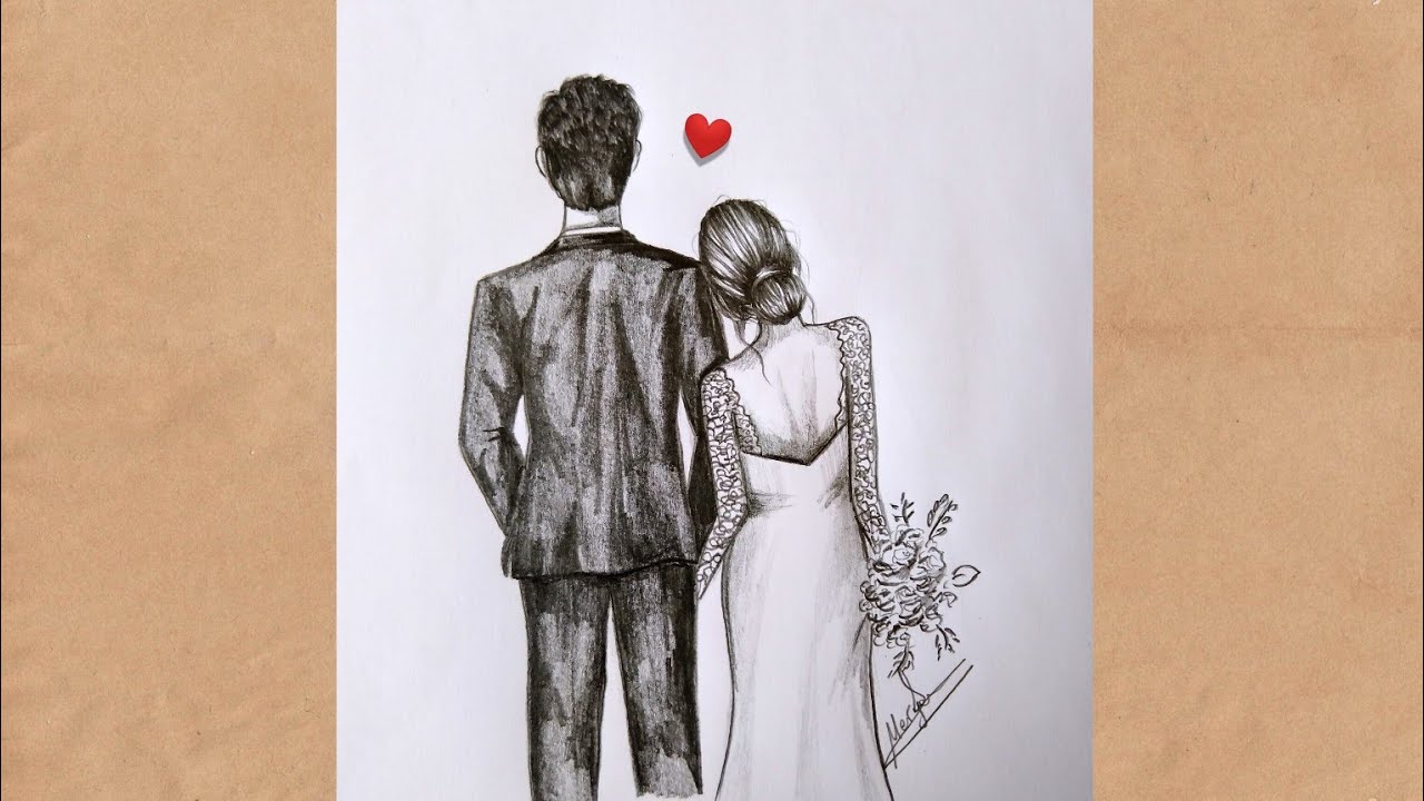 How to draw a bride and groom👰🤵💍 Wedding couple drawing love❤️ drawings wedding dress step by step