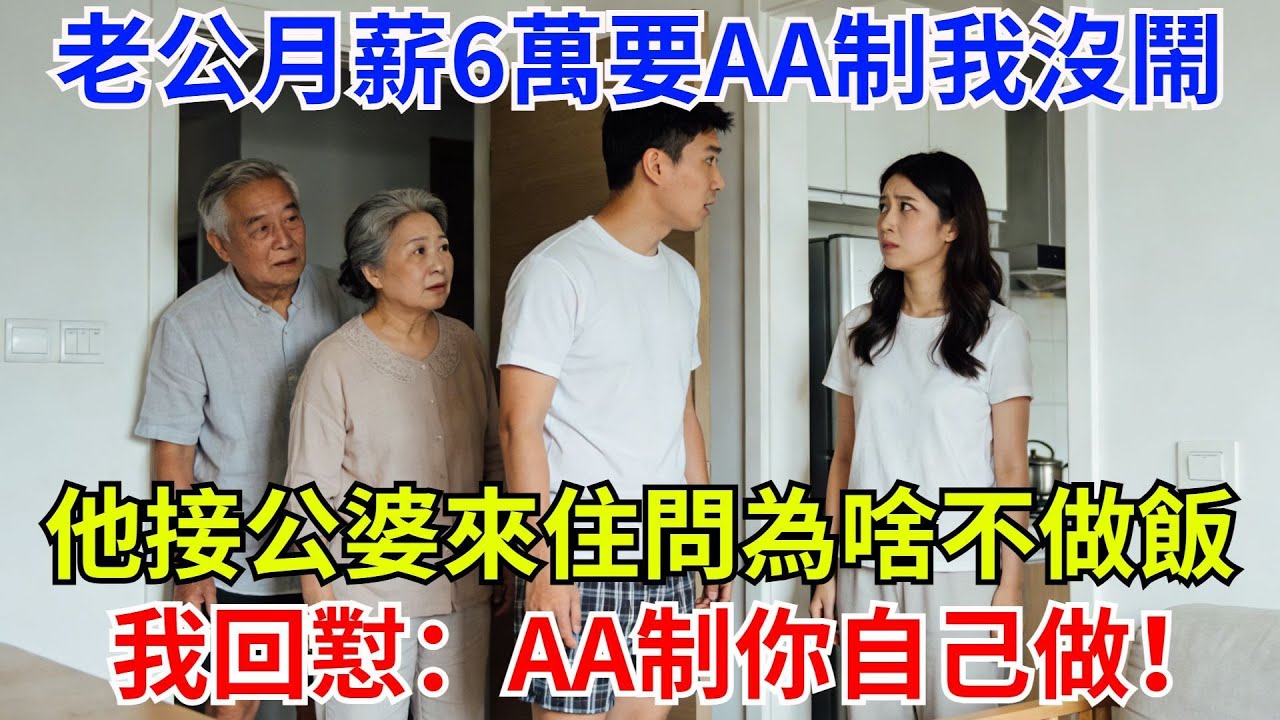 老公月薪6萬要AA製，我沒鬧，他接公婆小姑子來住，問我為啥不做飯，我回懟：AA製，你自己做！#故事#情感