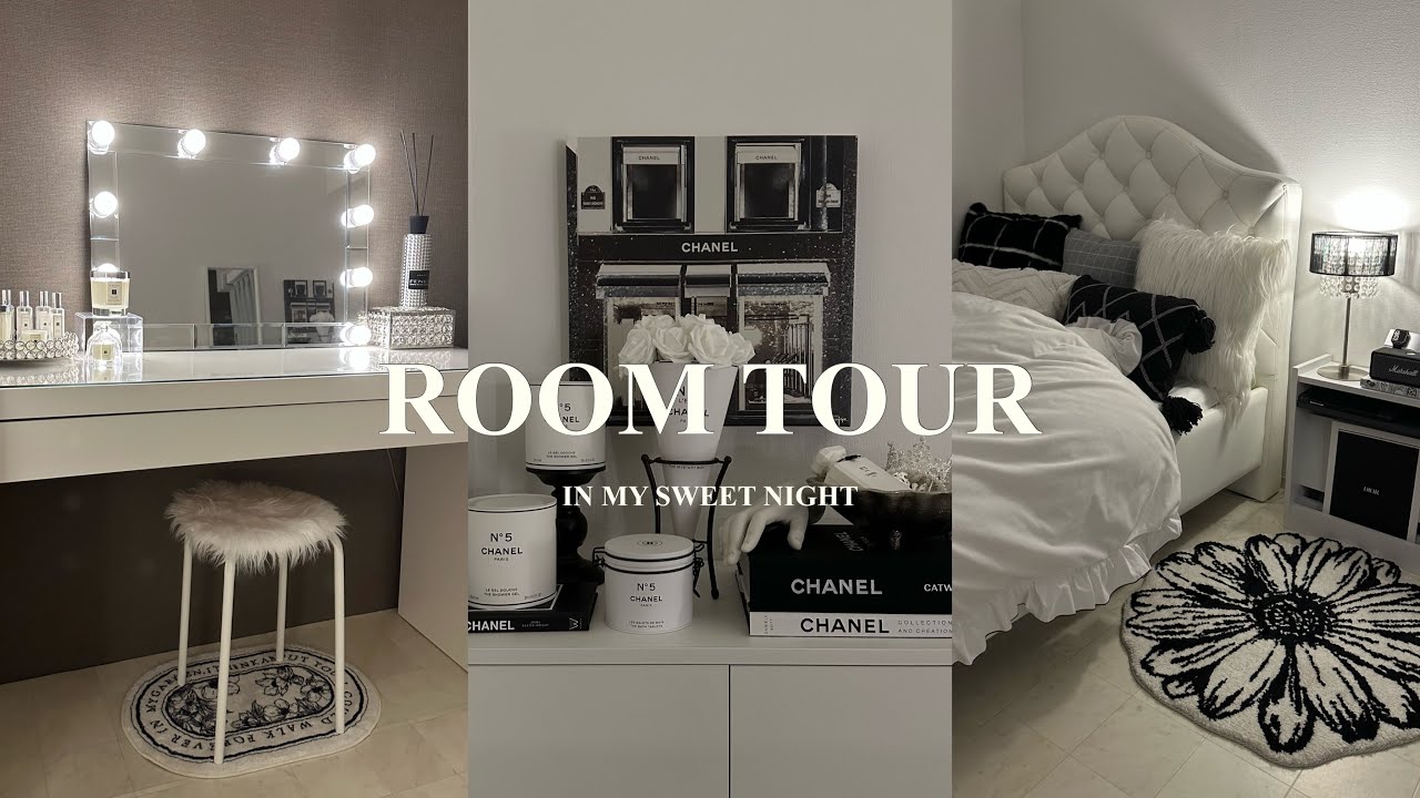 〖Room Tour〗モノトーンインテリア｜ナイトルームツアー｜一人暮らし大学生のお部屋紹介