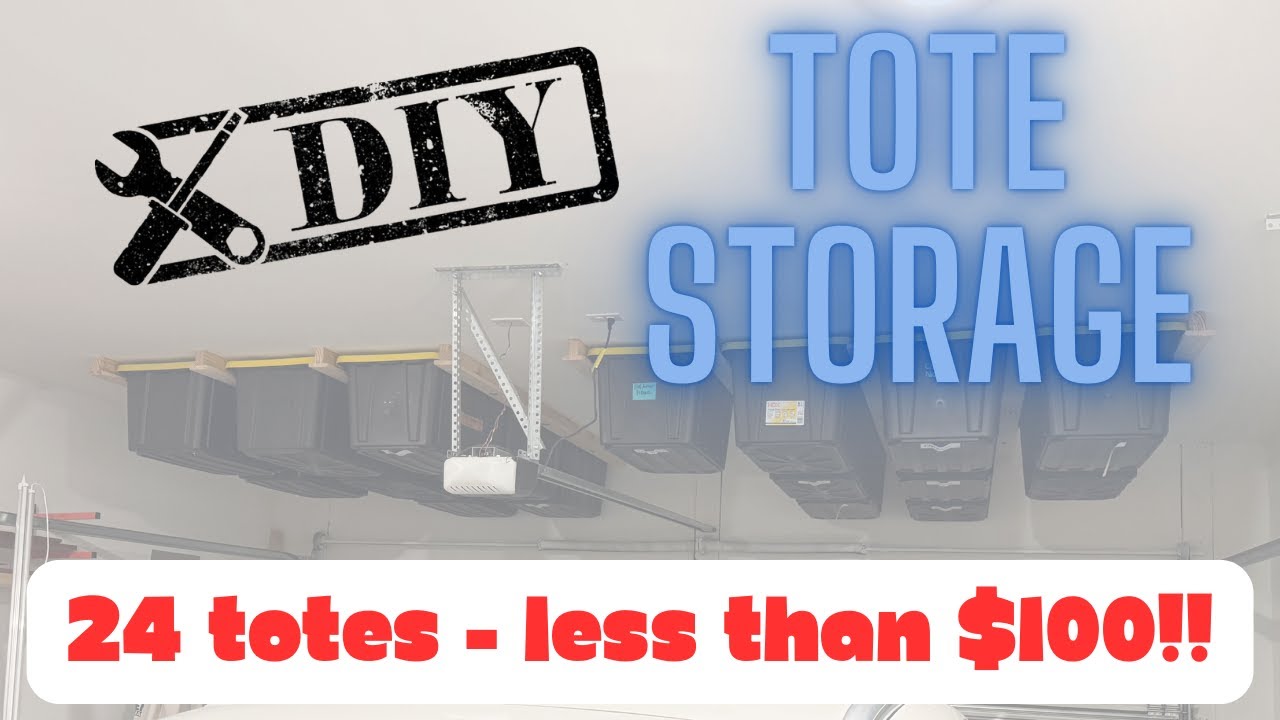 #DIY Ceiling Mounted Tote #Storage | Heavy Duty Overhead #Garage #Organizer for 27-Gallon Totes