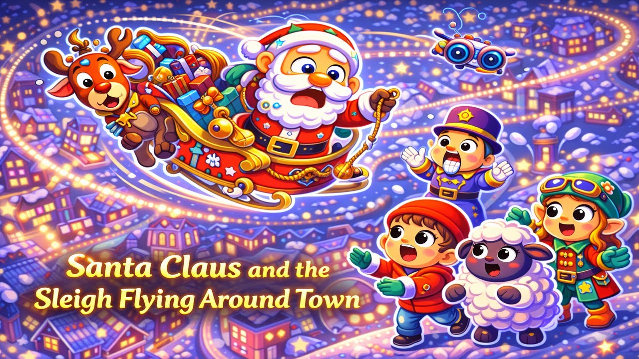 Santa Claus and the Sleigh Flying Around Town | Finn & Dolly | 3D Christmas Cartoon for Kids