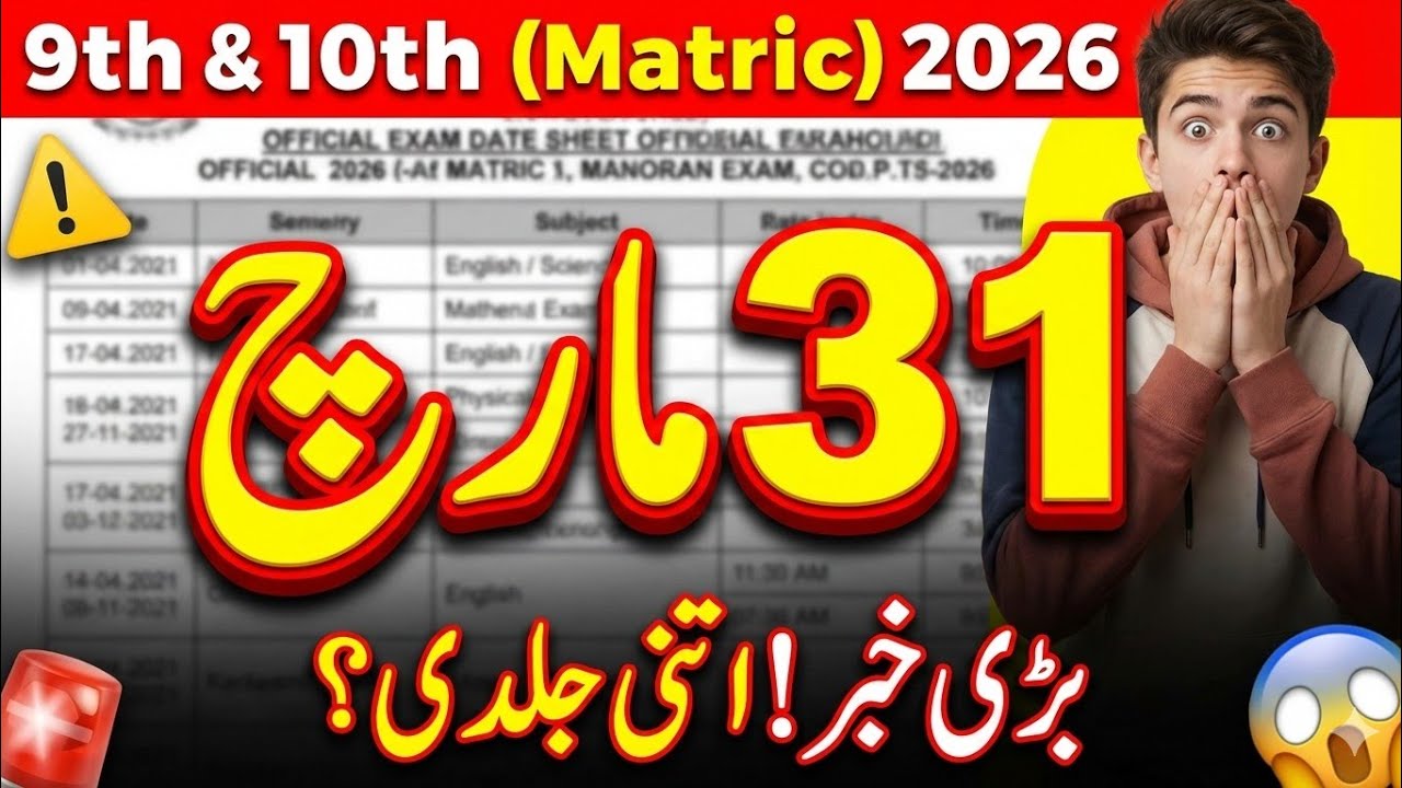 Matric Exams 2026 Date Sheet Out | 9th & 10th Board Exams From 31 March | KPK Boards