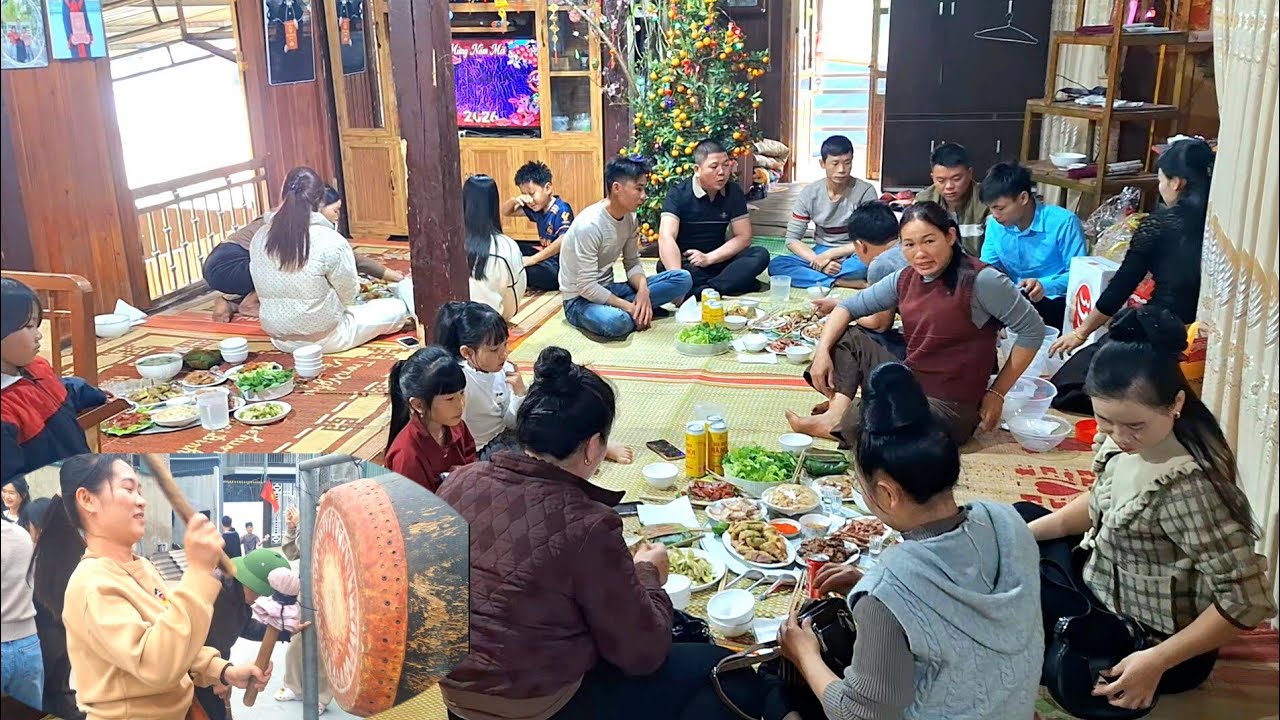 Phong tục ẩm thực mồng 2 Tết nhà A Quỳnh, bắt cá ao chúc Tết đánh Trống làng múa vui thật